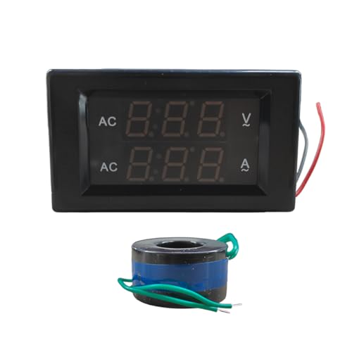 Tuxihapp Digital Volt Amp Meter 2-in-1, AC 500V 100A Dual LED Display Voltmeter Ammeter with Current Transformer, 2-Wire Panel Meter Multimeter for Boat Automotive Voltage&Current Testing (500V-100A)