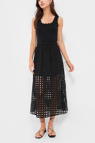 MISSACTIVER Summer Eyelet Maxi Skirt for Women Solid Hollow Out Beach Skirt High Elastic Waist Long Skirts with Underneath3