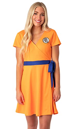 Dragon Ball Z Womens' Kanji Symbol Cosplay Costume Skater Criss-Cross Sash Dress, Medium Orange