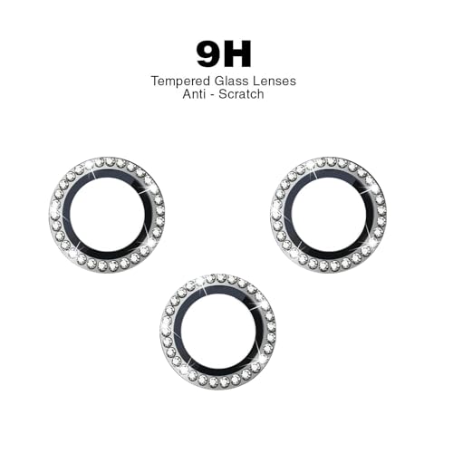 Image of Back Camera Lens Ring Guard Protector for Apple iPhone 15 | Diamond Camera Ring Aluminium Alloy Edge (Black)