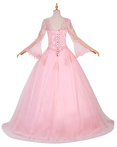 Eldecey Women's Women's V-Neck Lace Applique Sweet 16 Ball Gown Prom Quinceanera Dress