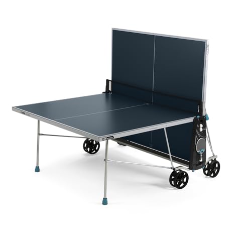 CORNILLEAU - 100X Outdoor Table Tennis Table - Folding & Compact - Weather and Schockproof - 4mm Laminate Top - Accessories Storage - Blue or Grey