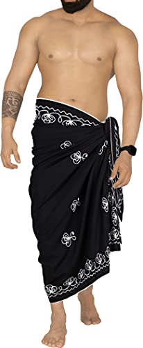 LA LEELA Men's Standard Summer Long Pareo Casual Embroidery Beachwear for Men Cover Up Holidays Beach Wrap Lava Lava Vacation Swimwear One Size Squid Ink