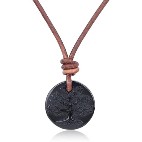 COAI Women's Men's Leather Necklace Tree of Life Necklace Black Obsidian Necklace for Men Women Cover