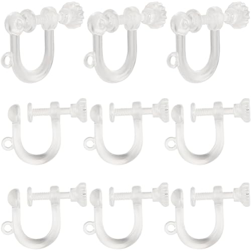 SUNNYCLUE 1 Box 30Pcs Resin Earring Clips Screw Back Clip on Earrings Clear Ear Wire Non Pierced Plastic Transparent U Type Clip-on Earring Converter Findings for jewellery Making Accessories DIY