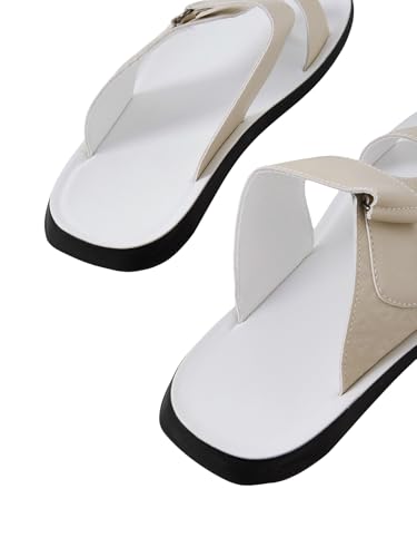 Image of GORGLITTER Men's Leather Sandals Slide Beach Outdoor Round Flip Flops Slip On Slippers