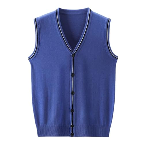2024 Autumn Men's V-Neck Vest Knitted Cardigan Classic Business Warm Casual Vest Royal blue L#L2