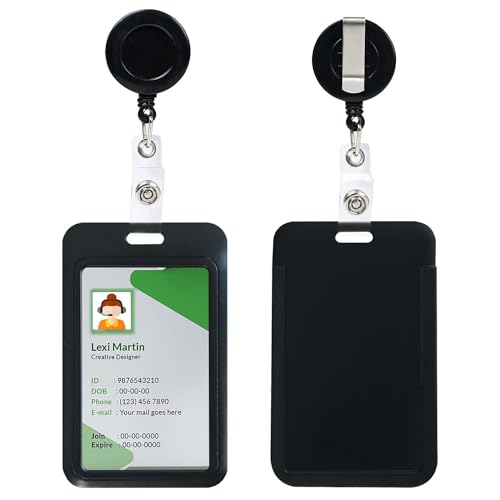 Image of Badge Holder with Retractable Round Reel Clips for ID Card Name Key Chain Office Worker Doctor Nurse Teacher Student Women Men