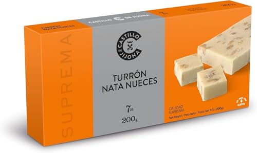 Castillo de Jijona - Turrón de Nata y Nueces - Turrón Tradicional - Mezcla Cuidadosamente Equilibrada - Sin Gluten - Calidad Suprema - Receta Artesanal - Fabricado en España (Jijona) (250, Gramos)