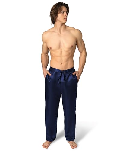 Image of Luxury Artisan Mens Silk Pajama Pants, Natural Silk PJ Bottoms