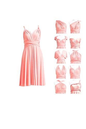 Damen Convertible Kleid Kurz Infinity Kleid Transformer Multiway Wickelkleid für Brautjungfer, peach pink, 38