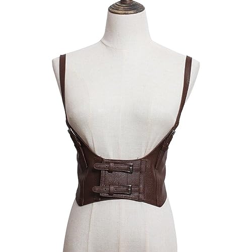 Dianzan Dames vintage gothic leer underbust korsetternte effen kleur verstelbaar vest tailleriem dubbele gesp Cincher