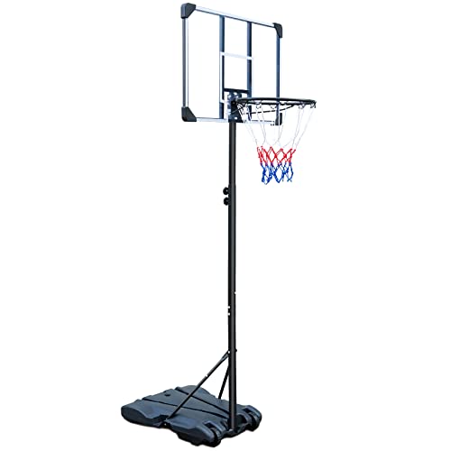 HIONRE Juego de red de baloncesto transparente portátil de 7 pies con canasta, soporte de baloncesto profesional con ruedas, altura ajustable de 165 cm a 213 cm, color negro