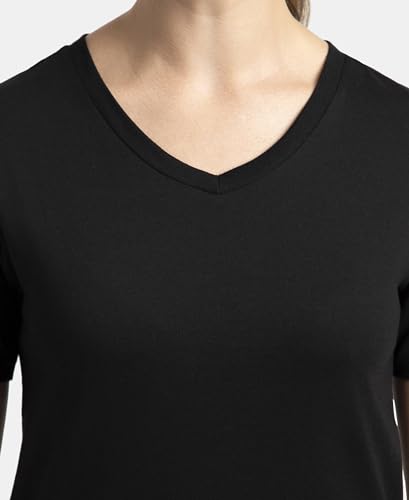 Image of Jockey AW89 Women Super Combed Cotton Rich Fabric Relaxed Fit V-Neck Half Sleeve T-Shirt