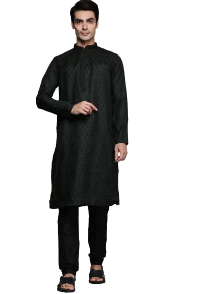 Kurta homme Manyavar vert M ensemble vêtement indien traditionnel jacquard