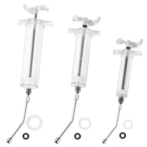 Mtuiewo 3 PCS Reusable Drench Syringe Reusable Drench Gun Syringe for Bird Cats Dogs Goats Pigs Syringe with 3 Drench Nozzle Adjustable Dosage (20ml 50ml 100ml)