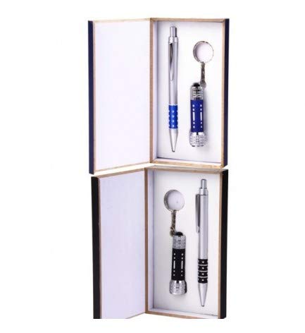 Vasara Lote de 20 Set de Bolí­grafo y Llavero con Linterna en Caja de Madera 10 Negros y 10 Azules - Detalles Originales Invitados de Bodas, Regalos Comuniones y Recuerdos para Cumpleaños Infantiles
