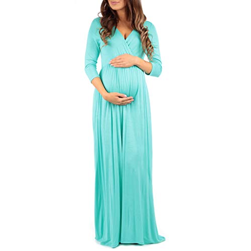 Mother Bee Maternity Wrapped Ruched Maternity Dress (Mint, Medium)