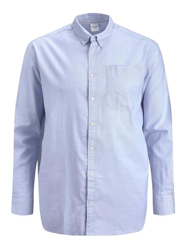 Jack & Jones Camisa de Hombre Talla Grande Color Liso básica Manga Larga Business JJEOXFORD, Color:Azul, Talla:5XL