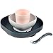 BÉABA, Set Vaisselle Silicone Repas Bébé, Avec Ventouse, Anti-dérapant, 4 Pièces, Assiette + Bol+ Verre + Cuillère, Silicone Saine et Durable, Compatible lave-vaisselle, Micro-onde, Night Blue