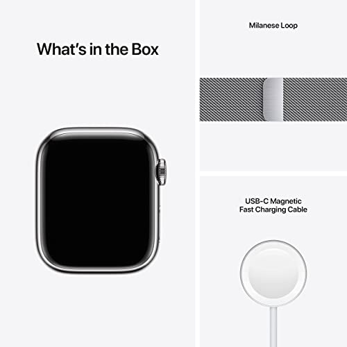 31E+9jGeh5L Apple Watch Series 7 GPS + Cellular, 41mm Silver Stainless Steel Case with Silver Milanese Loop (Renewed) - Image 6