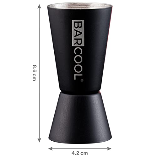 Barcool Bartenders Professional Cocktail Spirit Measure | Dual Sided Cup | Jigger 50ml / 25ml Shot | Blackened Stainless Steel (Black)