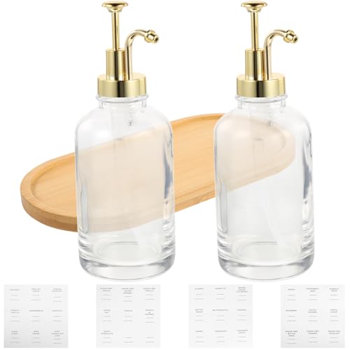 POPETPOP ガラス製コーヒーシロップディスペンサー 金色 多機能調味料ボトル 透明で中身が見える キッチン用ジャム 蜂蜜 ドレッシング保存容