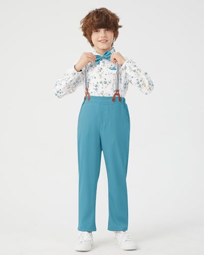 Image of DISAUR Boys Dress Clothes Wedding Ring Bearer Outfit Boy Formal Suits Dress Shirt with Bow Tie +Suspender Pants Set