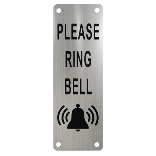 Letrero de timbre de anillo, autoadhesivo y preperforado, con agujeros de metal, ideal para colgar o fijar a puertas, placa de pared y vallas
