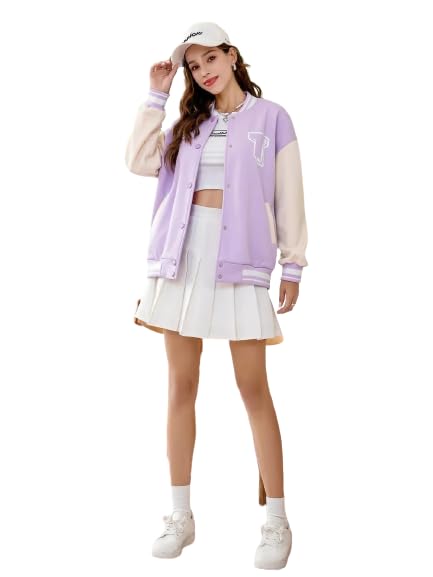 paklon Stylish Lavender Letterman Varsity Jacket for Women-picture-11