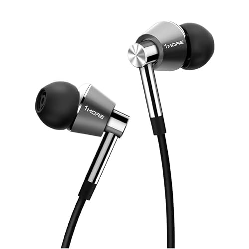 1MORE Triple Driver In-Ear Earphones Hi-Res Headphones with High Resolution, Bass Driven Sound, MEMS Mic, In-Line Remote, High Fidelity for Smartphones/PC/Tablet – Silver