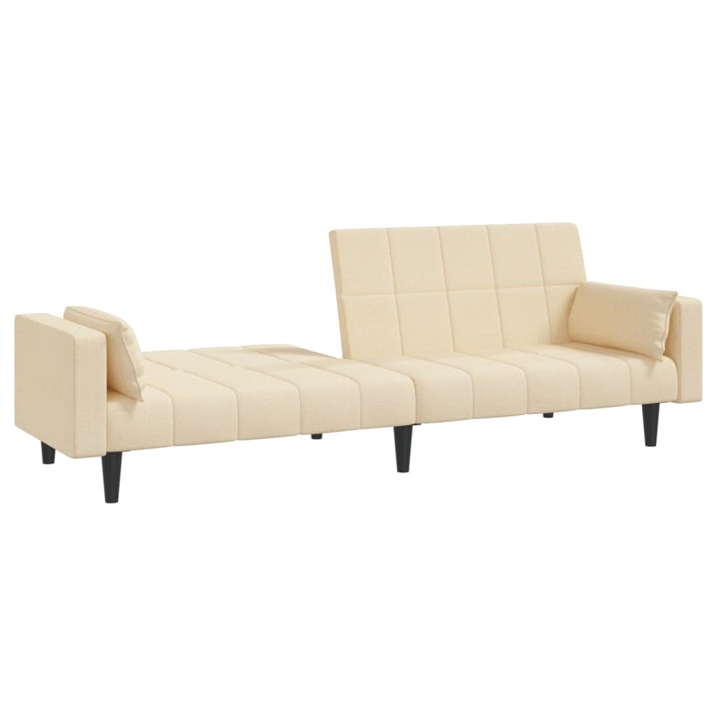 Sofá cama de 2 plazas con 2 cojines de tela crema de 220 cm