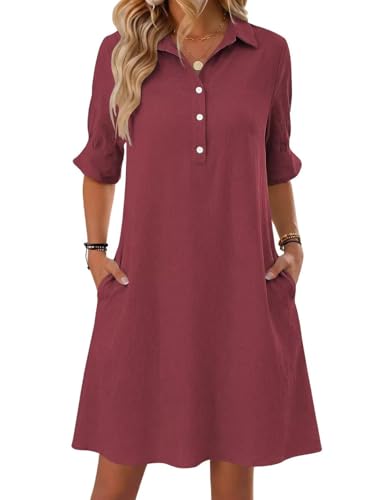 FEKOAFE Womens Spring Summer Shirt Dress 2026 Ruffle Sleeves Button