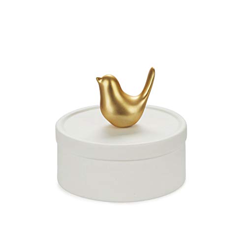 Balvi Caja joyero Birdie Color blanco y dorado mate Caja de cerámica para joyas. Tapa y figura de páj