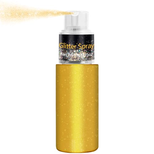 Hair and Body Glitter Spray, Holographic Glitter Highlighter Powder, Face Body Clothes Shiny Glitter, Loose Shimmer Hairspray Festival Rave Prom Accessories, 10g (01# Gold)