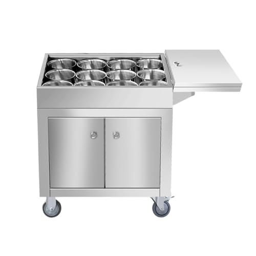 Mesa de preparación de ensaladas de acero inoxidable, estación de ingredientes móvil, estante multifunción para condimentos para restaurantes, equipo de preparación de alimentos de cocina