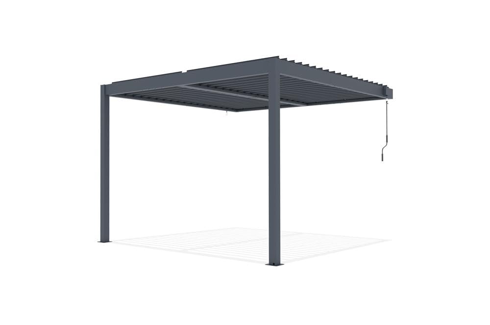 CAZEBOO Pergola Bioclimatica Addossata PIANA 297x298 cm (3x3 m – 9 m²) Alluminio Grigio Antracite – Lamelle Orientabili 0-110° Acciaio – Resistente Vento 70 km/h – Kit Completo con Manovella