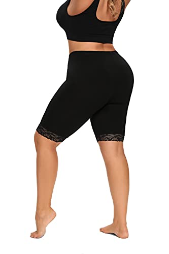 ELISS Plus Size Slip Short for Women Mid Thigh Legging Soft Stretch Lace Shorts for Underdress X-Large Black
