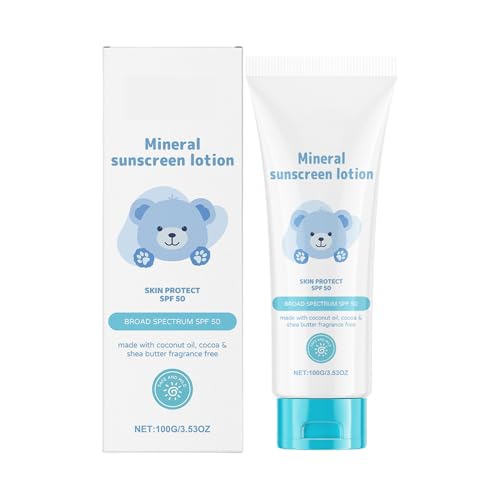 Protector solar para bebés, crema solar para niños, humectante de piel de bebé, 100 g, SPF 50, propiedades hidratantes resistentes al agua para piel seca, sensible y de eczemas propensas