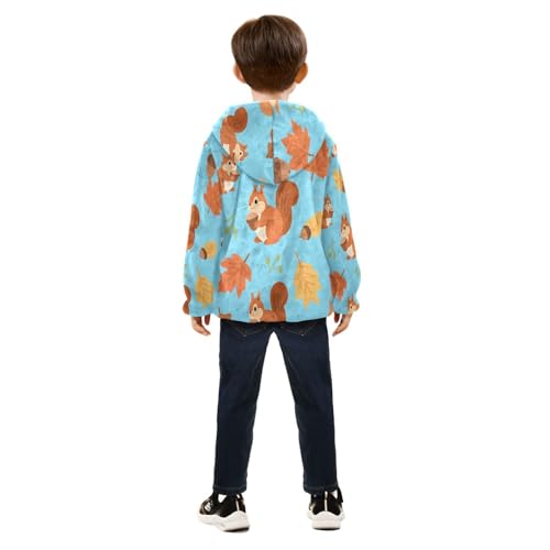 Autumn Squirrels Leaves Acorns Blue Background Toddler Fleece Jacket Girl Boys Hooded Fleece Jacket4