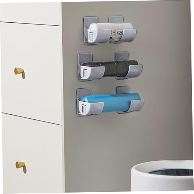 4PCS Trash Bag Holder, Self-Adhesive Garbage Bag Dispenser, Space Saving Storage Rack for Home Organization Kitchen, Tin Foil