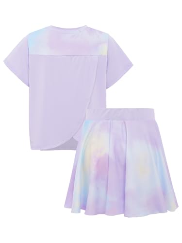 Girls Sports T-shirts And Skirts Set for Outdoor Tennis Golf Sports Girls Running Tracksuits Purple 5-6 Years3