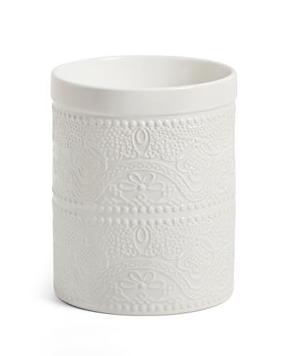 FUN ELEMENTS Kitchen Utensil Holder, 7.2' Super Large Utensil Crock Heavy and Stable Lace Emboss...