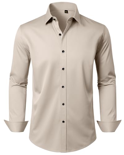 Mens Dress Shirt Long Sleeve Stretch Business Office Button Down Shirt L