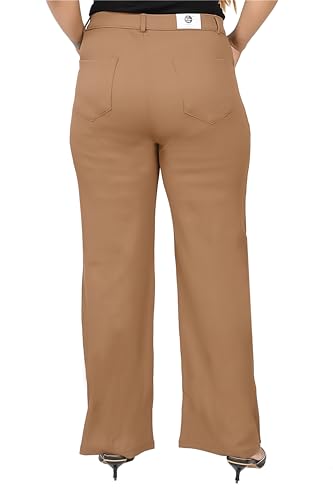 Image of Women's Wide Leg 4-Way Stretch Stripped Business Casual Pants Flexi Waist Wrinkle Resistant