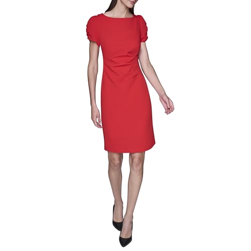 Image of KARL LAGERFELD Short Ruched Sleeve Jewel Neck Sheath Mini Dress