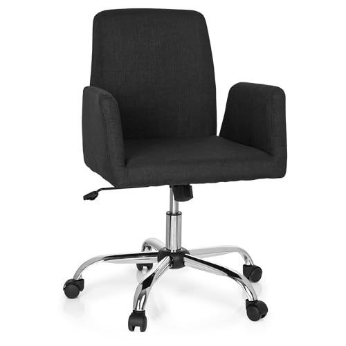 hjh OFFICE 723032 Living Stuhl Flow Stoff Schwarz Bürostuhl Drehsessel gepolstert mit Rollen & Wippfunktion, höhenverstellbar