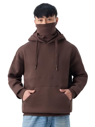 Image of The Souled Store Ninja Cops: Brownstone Men and Boys Full Sleeves Hooded Neck Brown Solid Cotton Blend Oversized Fit Heavy Fleece Streetwear Winter Wear Pullover Hoodie