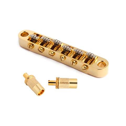 Holmer Tune-O-Matic Style Guitar Bridge Roller Saddles 6 String Gold Plated Compatible with LP Les Paul SG Style Electric Guitar Parts Replacement. Cover