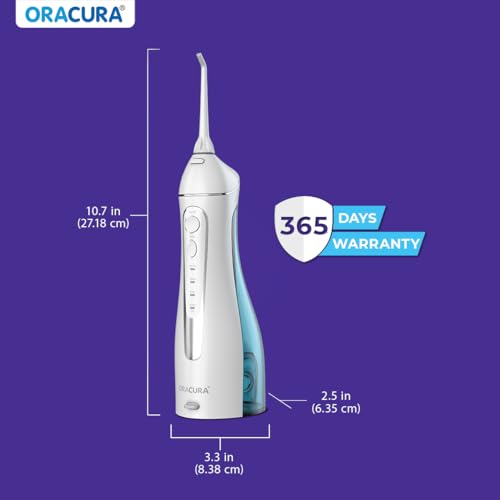 Image of ORACURA Smart PLUS Water Flosser OC200 LITE White with 2 Nozzle tips | Portable & Rechargeable | Custom 8 Water Pressure Settings | 200ml Water Tank Capacity | IPX7 Waterproof | 365 Days Warranty